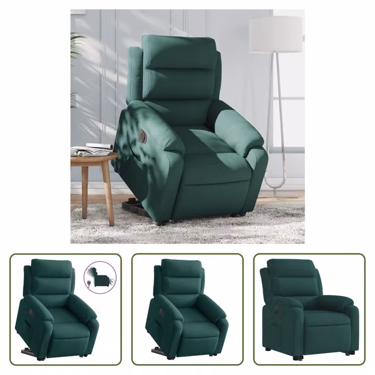 The Living Store Poltrona relax con ausilio per l'alzata Electric Velluto verde scuro