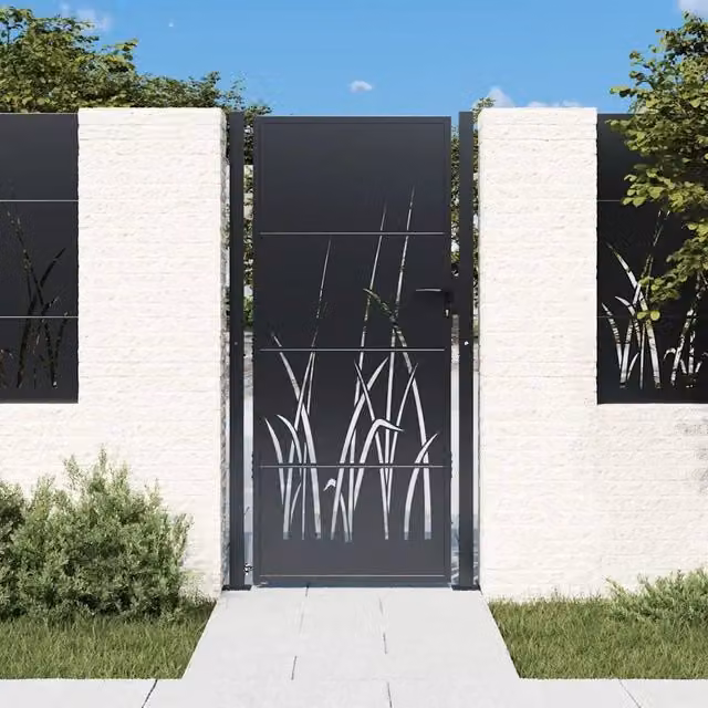 Cancello da giardino antracite 100x200cm in acciaio design erba 153171