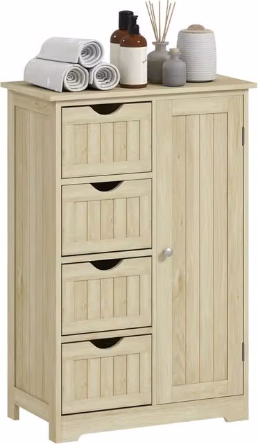 Armadietto da bagno stretto Minimal con 4 cassetti e ripiano regolabile in legno naturale, L: 56 cm, P: 30 cm, H: 83 cm