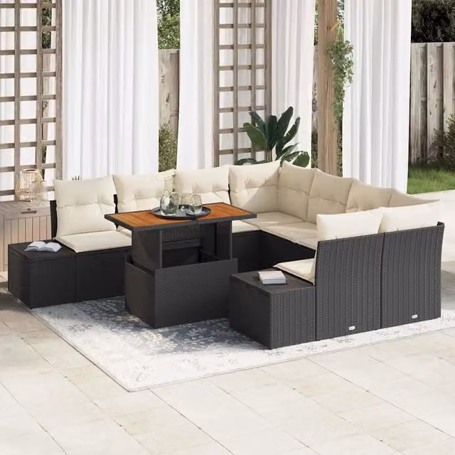 Set Divano da Giardino 9 pz Nero Poly Rattan 3358679