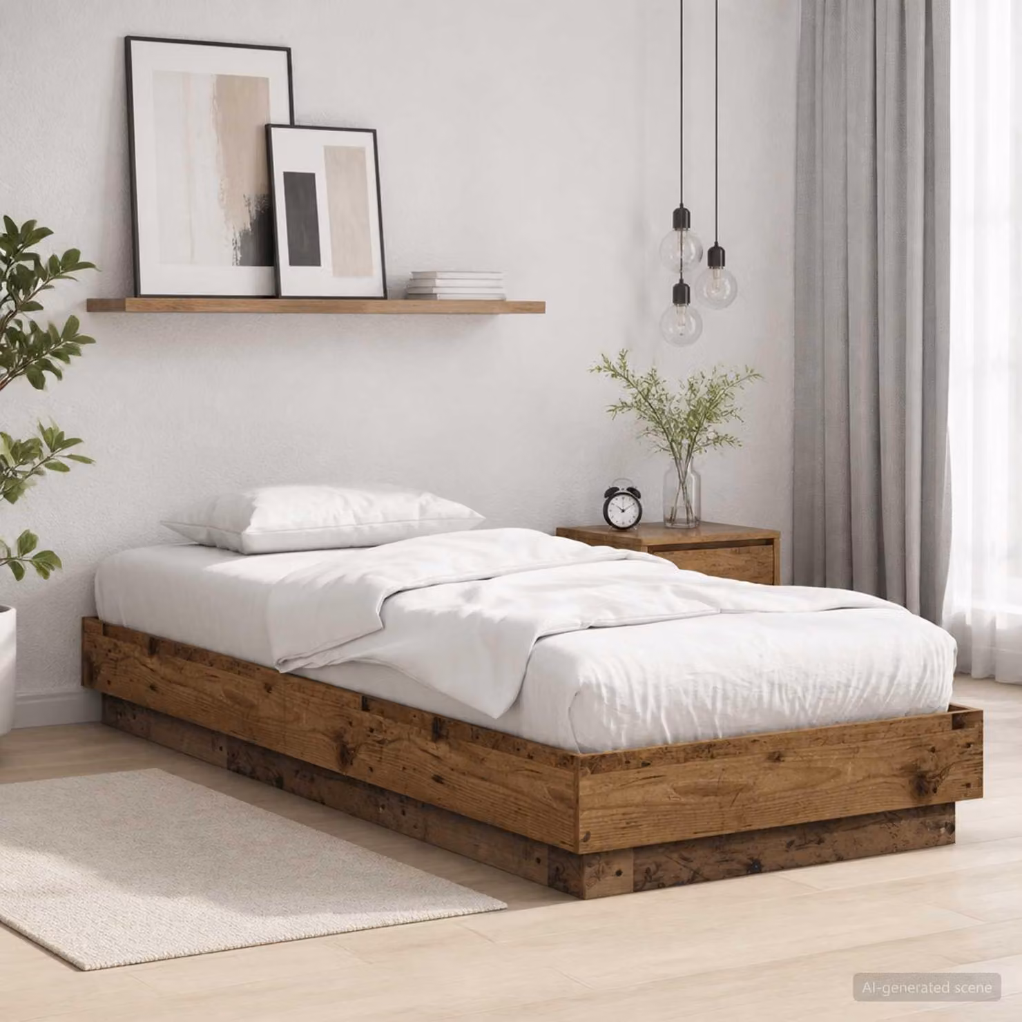 Letto matrimoniale "Exclusive" con struttura in legno massello e illuminazione a LED, dimensioni 80 x 200 cm, realizzato in legno composito