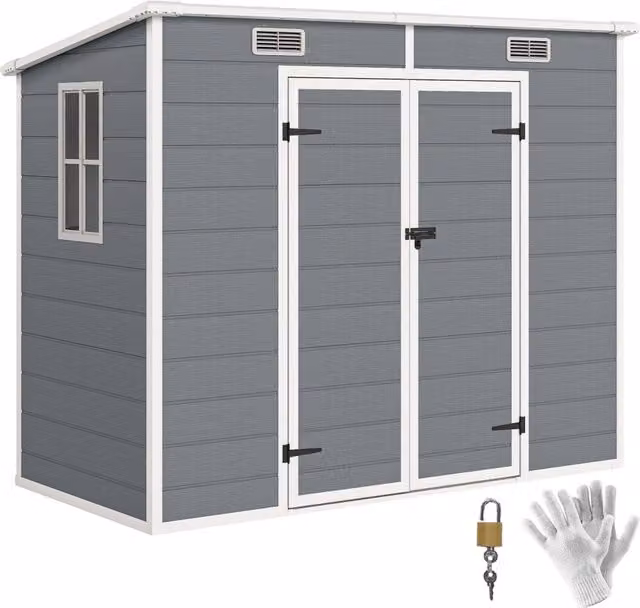 Casetta da giardino in plastica con pavimento e finestra ¨C Xylo ¨C 240x130 cm grigio