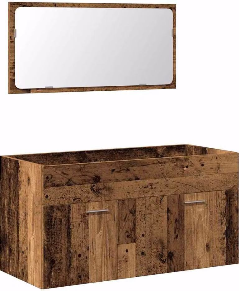 Mobile da Bagno con Specchio in Legno Antico Legno Multistrato