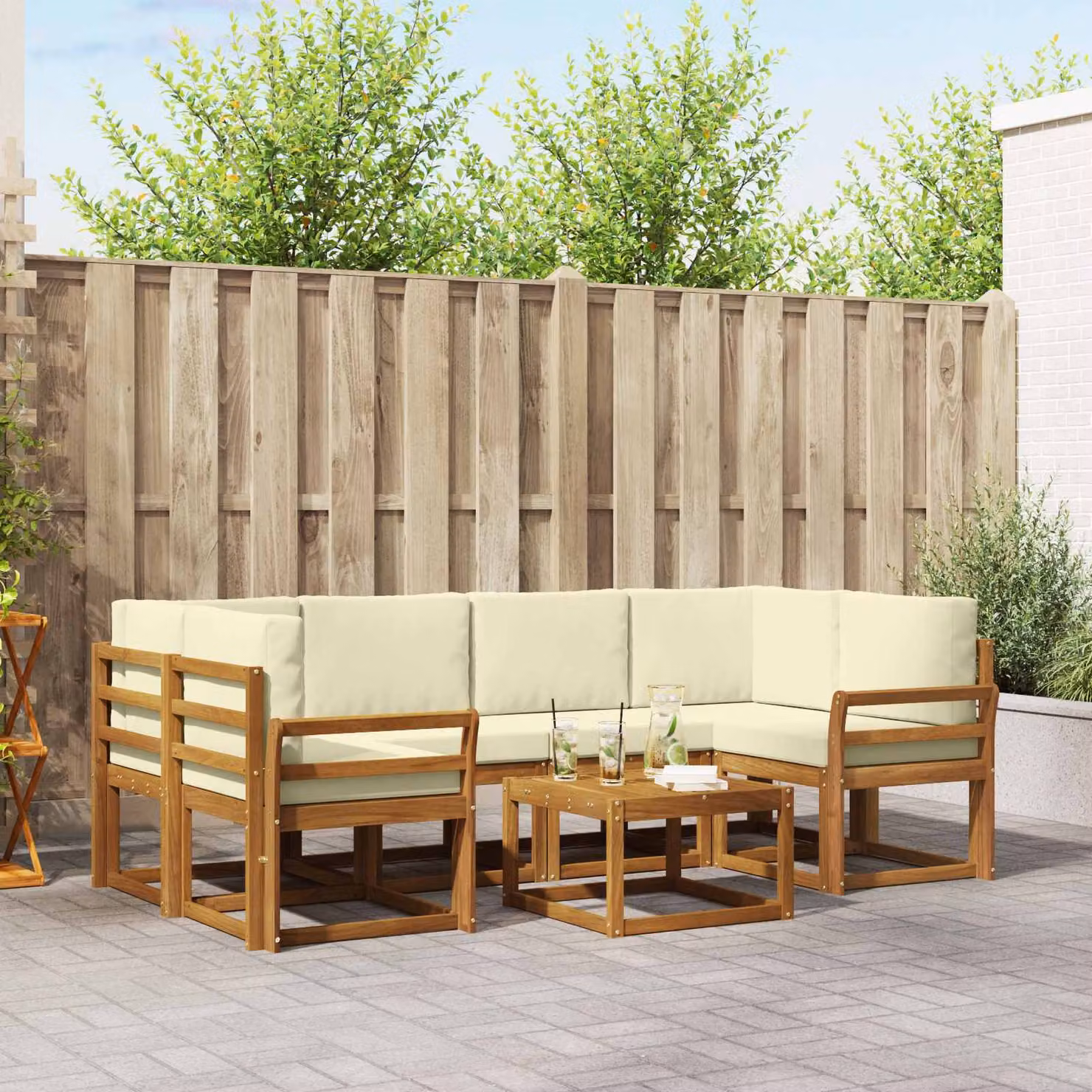 Set di divani da esterno vidaXL 7 pz in legno di acacia con cuscini, colore beige e marrone