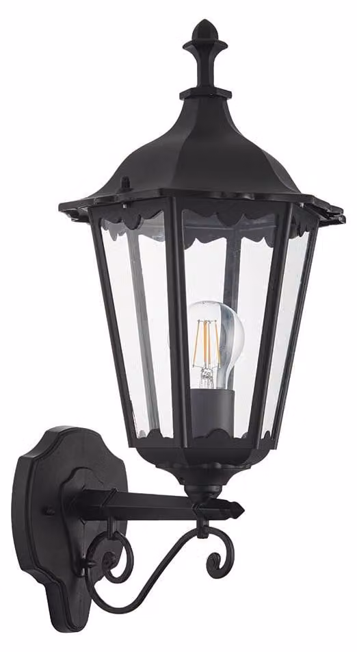 Applique da esterno a lanterna BURFORD nero opaco-trasparente 1xE27x60W in alluminio, dimensioni: 49x22,5x27 cm, IP44 Endon