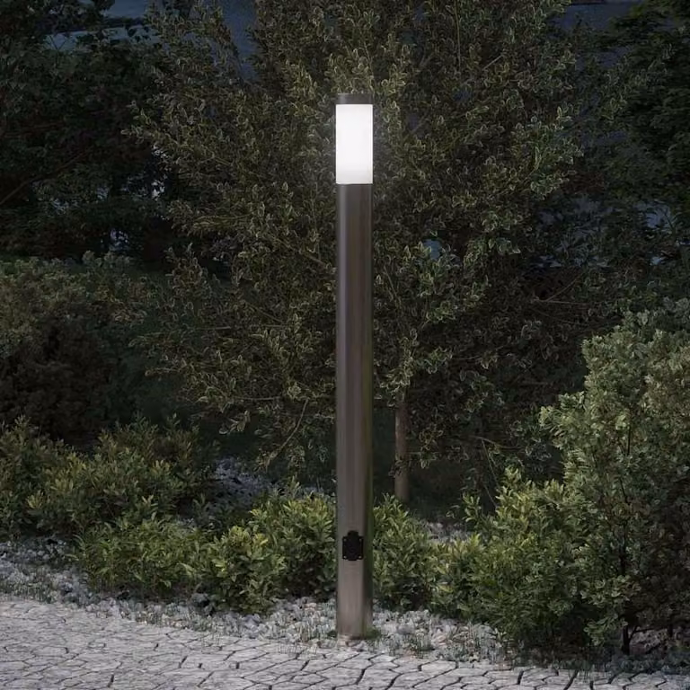 Lampada a paletto con presa elettrica 110 cm Acciaio Inox IP44