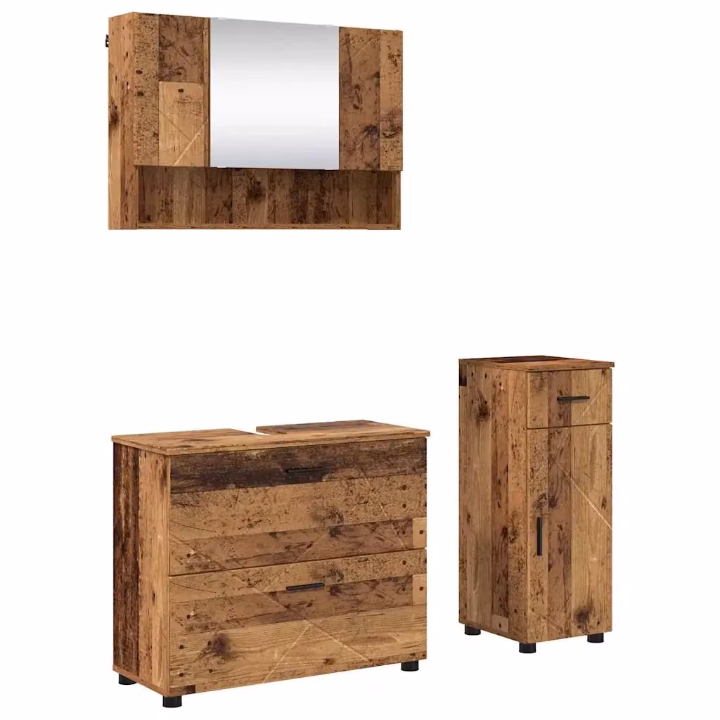 Set di mobili per il bagno moderno vidaXL in 3 pezzi color marrone con finitura opaca in legno e metallo – 2