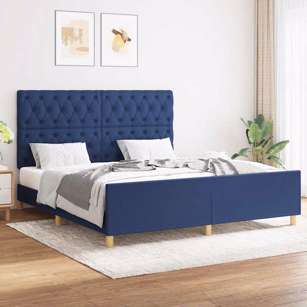 vidaXL Giroletto senza Materasso Blu in Tessuto con Struttura in Legno di Larice L/P/H: 160 x 200 x 128 cm – 1