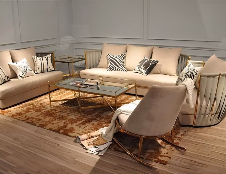 Design Samt Sofa Couch Gruppe Garnitur 3+2+1 Metall Set Luxus Sofas 3tlg