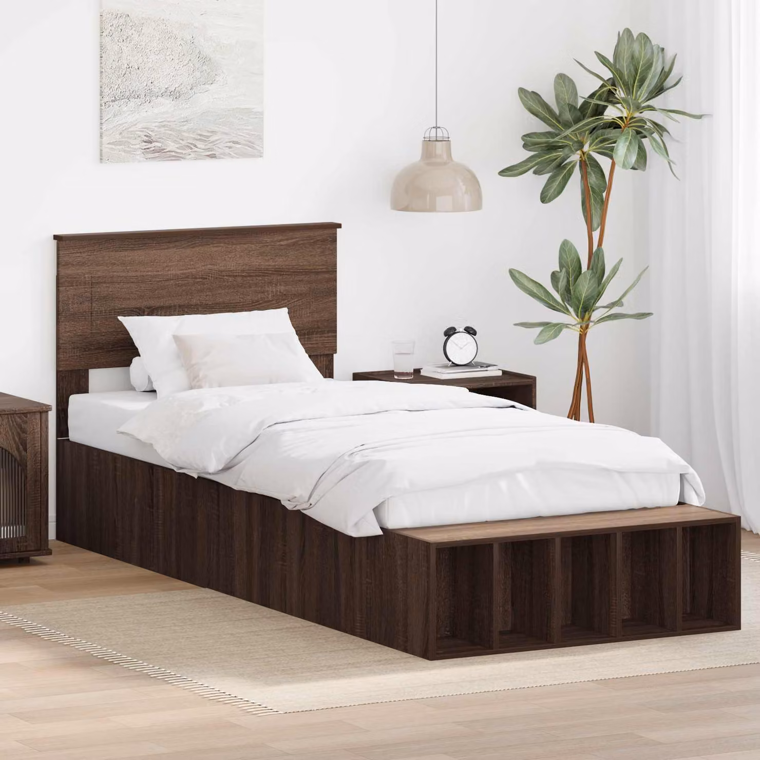 Struttura letto moderna con scaffale e cassetti vidaXL in legno color rovere marrone L/P/H: 190 x 90 x 78 cm – 1