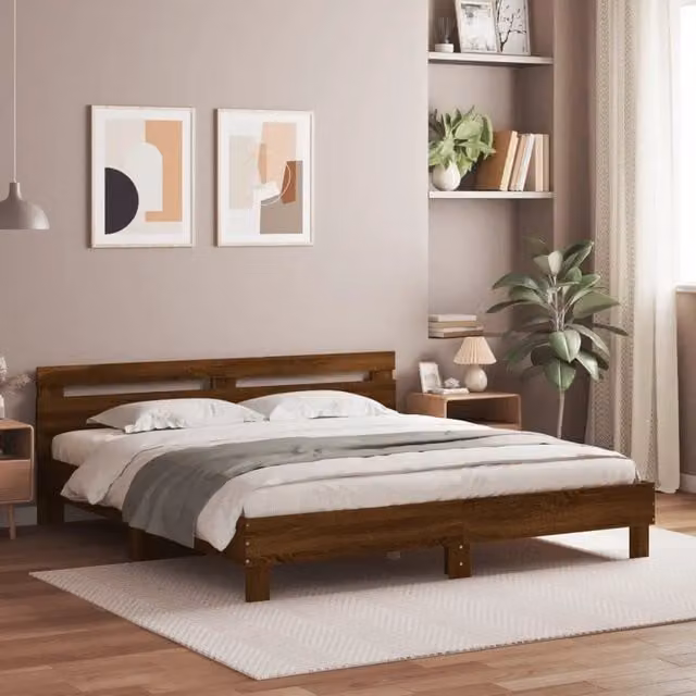 Letto con testiera e illuminazione LED vidaXL in legno Rovere Marrone L: 160 cm, P: 200 cm