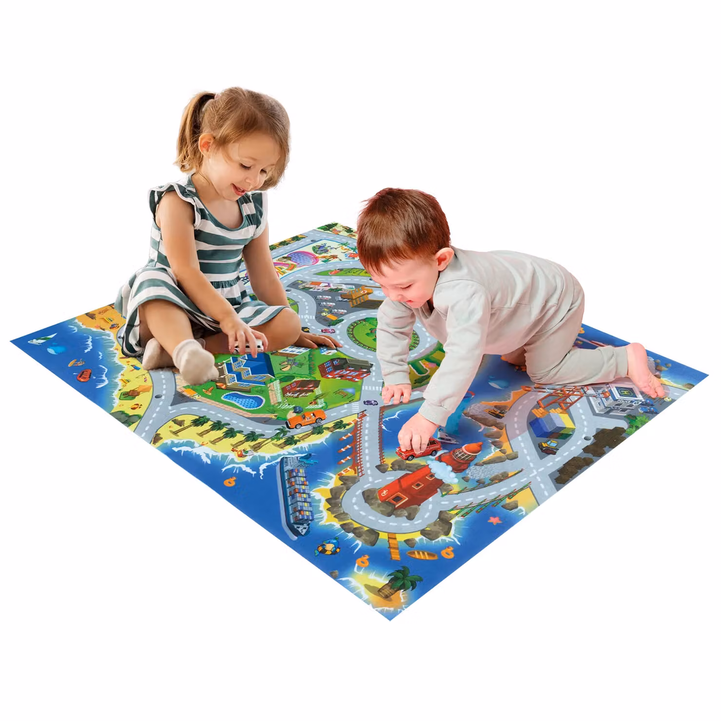 TU GIOCHI Tappeto Gioco con Strade, Veicoli e Accessori Multicolore L: 120 cm, P: 80 cm – 1