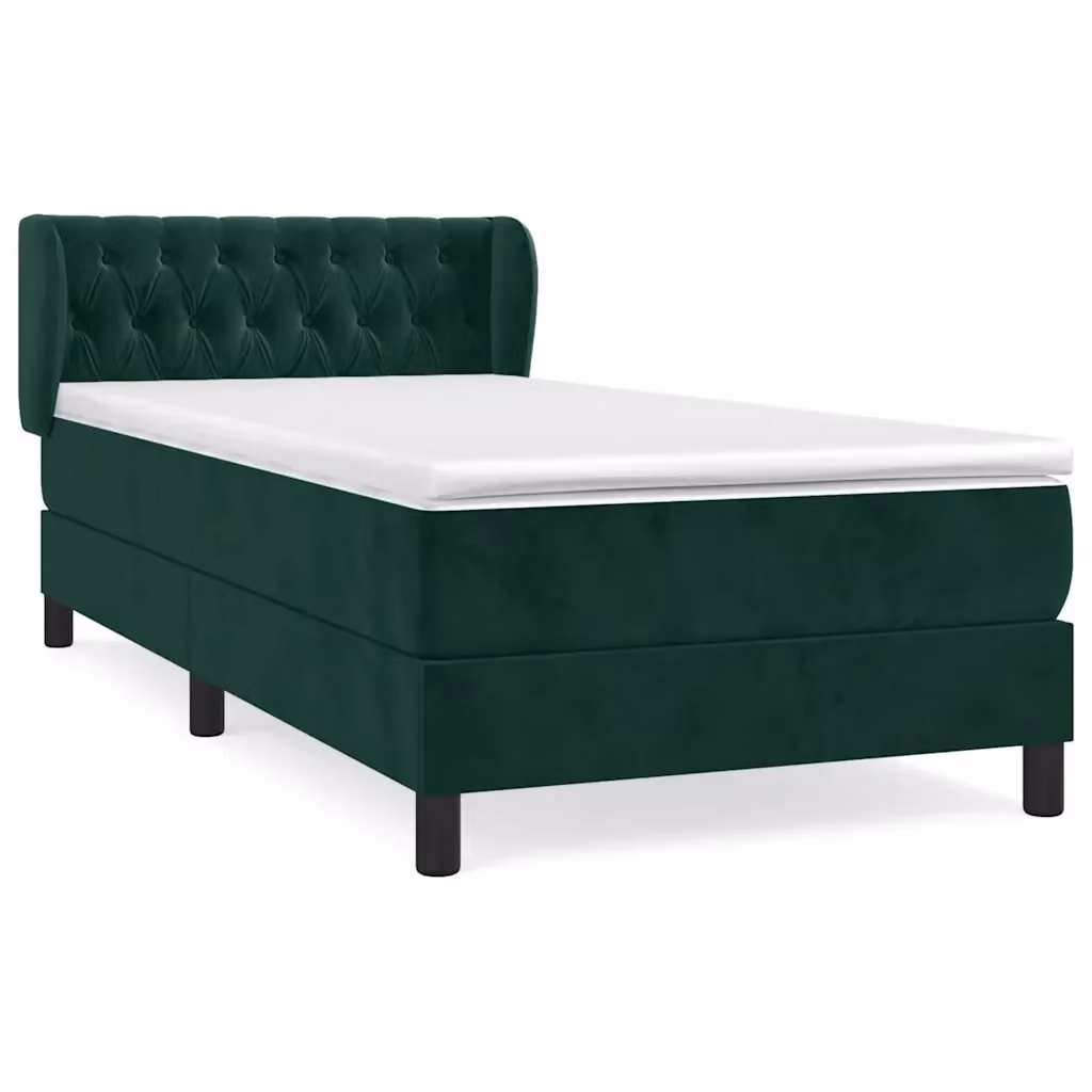 vidaXL Giroletto a Molle Ibrido con Materasso in Velluto Verde Scuro e Struttura in Legno di Larice, L/P/H: 100 x 200 x 88 cm – 2