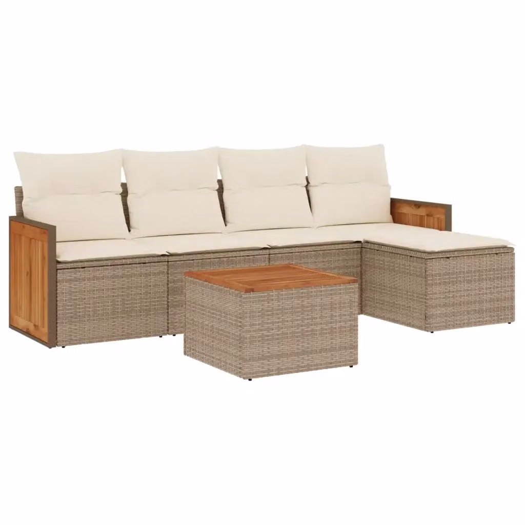 Set Divano da Giardino a L vidaXL in Polyrattan con Cuscini Beige e Tavolino, 6 Pezzi – 2