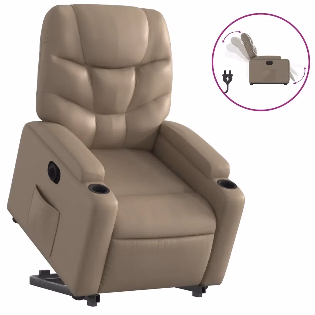 Poltrona Alzapersona Reclinante Elettrica vidaXL in Similpelle Beige con Braccioli – 2