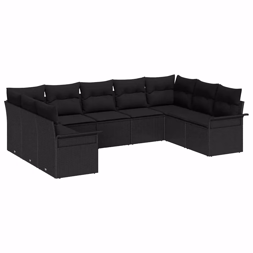 Set Divano da Giardino vidaXL 9 Pezzi Nero con Cuscini e Contenitore in Polyrattan e Acciaio – 2