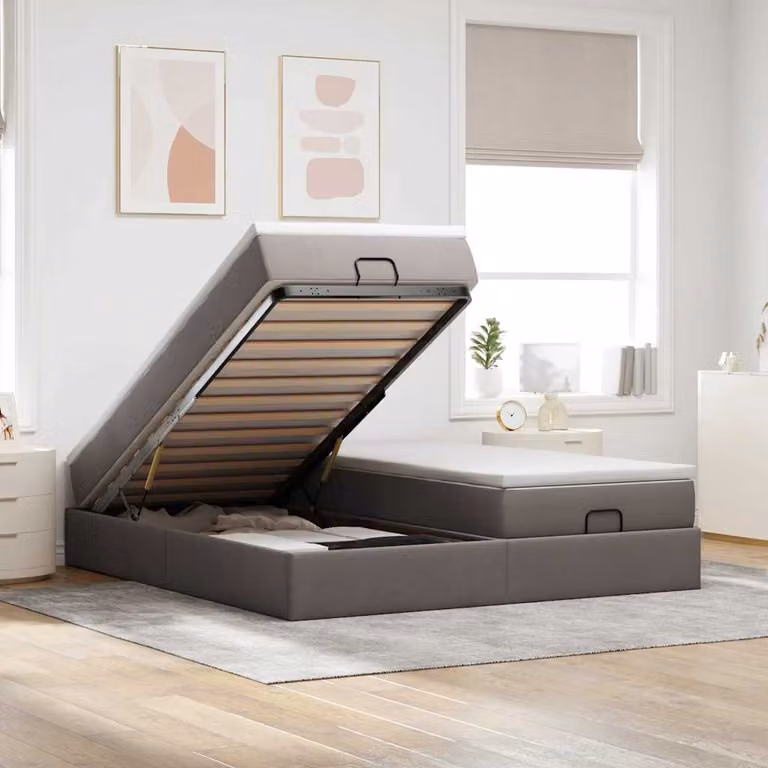 vidaXL Struttura Letto con Base a Sollevamento e Materasso in Tessuto, Colore Tortora, L/P/H: 160 x 200 x 120 cm