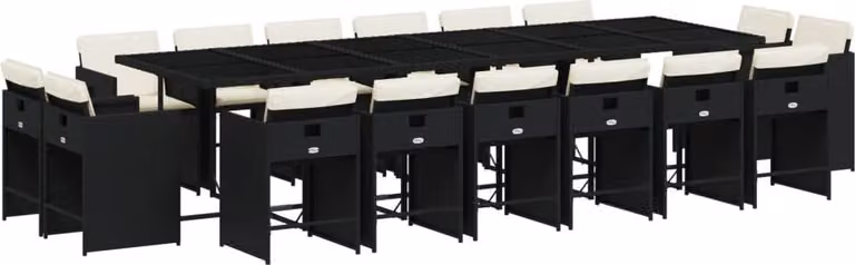 Set da Pranzo da Giardino 17 pz con Cuscini Nero in Polyrattan