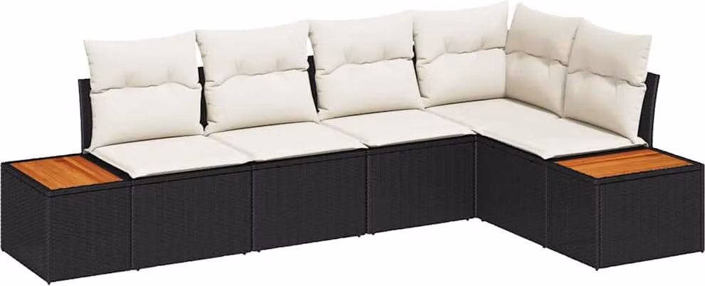 Set Divano da Giardino con cuscino 5 pcs Nero Poly Rattan