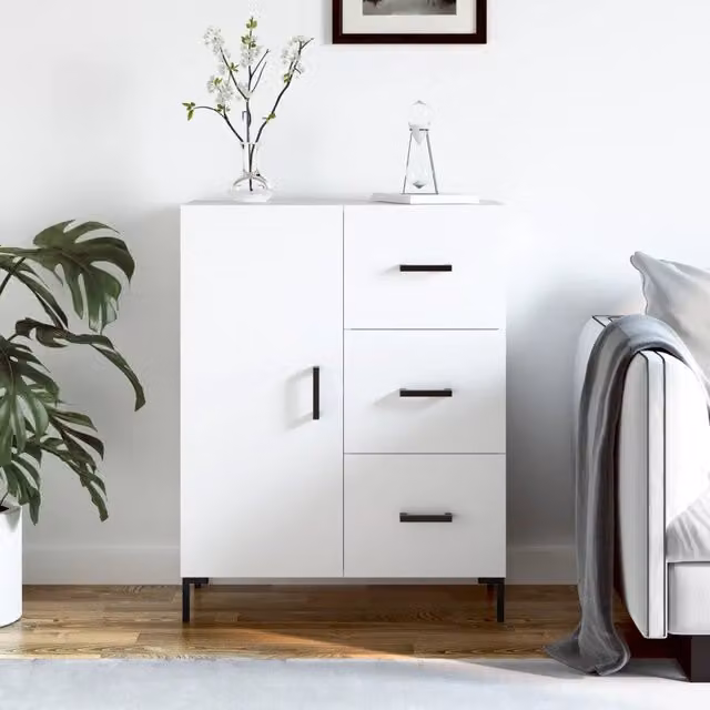 Credenza bianca a parete vidaXL in legno e metallo L: 69,5 cm, P: 34 cm, H: 90 cm