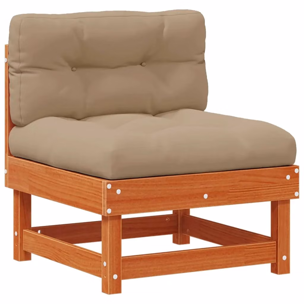 Divano da esterno a L in legno di pino massiccio con cuscini beige e marrone DESIGN IN – 2