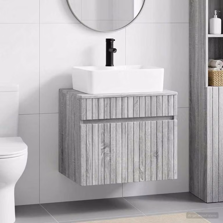Set di mobili per il bagno vidaXL Sonoma grigio in legno ingegnerizzato con vanità sospesa e cassetti interni L/P/H: 59,0 x 44,5 x 76,7 cm
