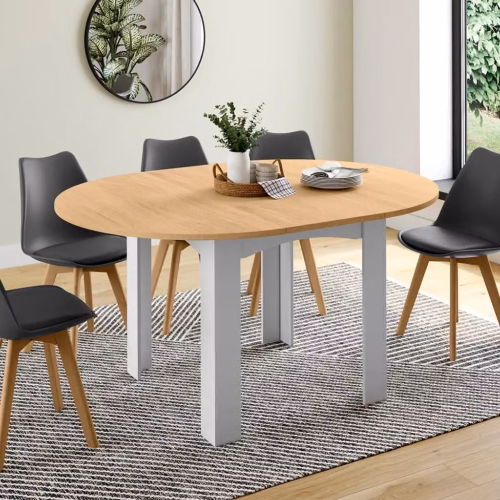 IDMarket Tavolo da pranzo rotondo allungabile DONA per 4-8 persone, piano in faggio bianco, L: 110-150 cm, P: 110 cm, H: 75 cm – 2