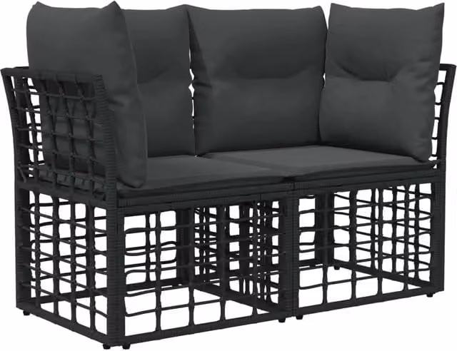 Set di divani da esterno 4 pz | Set Salotto da Giardino Nero e Grigio scuro Poliestere