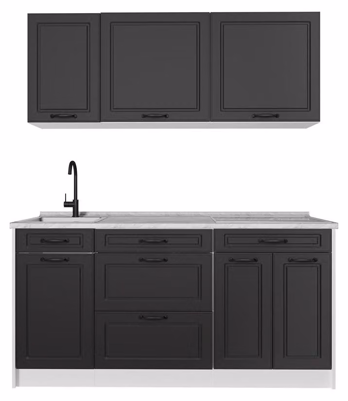 Cucina monoblocco Vicco R-Line Antracite country/Bianco 160 cm piano di lavoro Marmo, Model 67744
