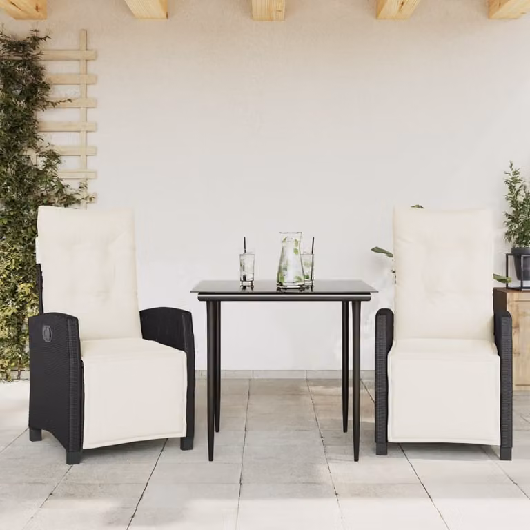 Maison Exclusive - Set da pranzo da giardino 3 pezzi con cuscini in polyrattan nero
