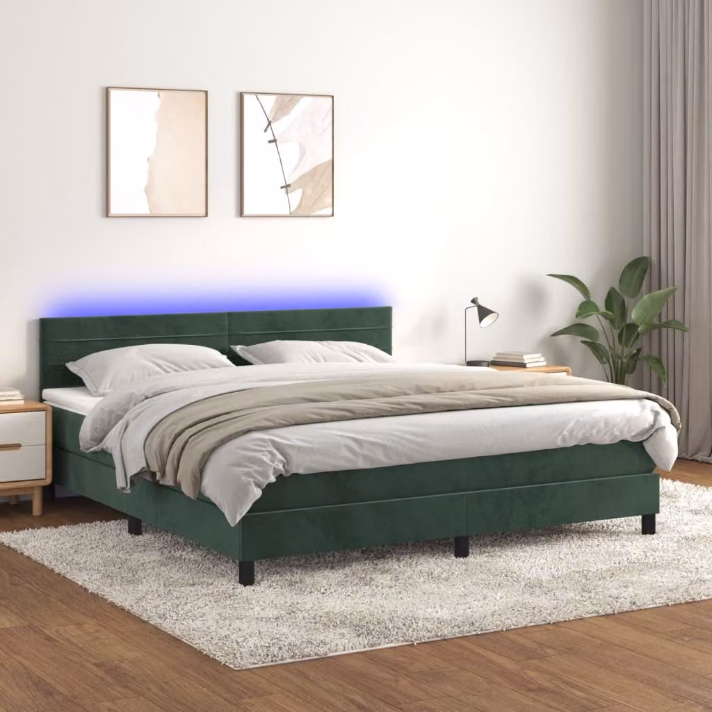 Maison Exclusive - Letto a Molle con Materasso e LED Verde Scuro 180x200cm Velluto