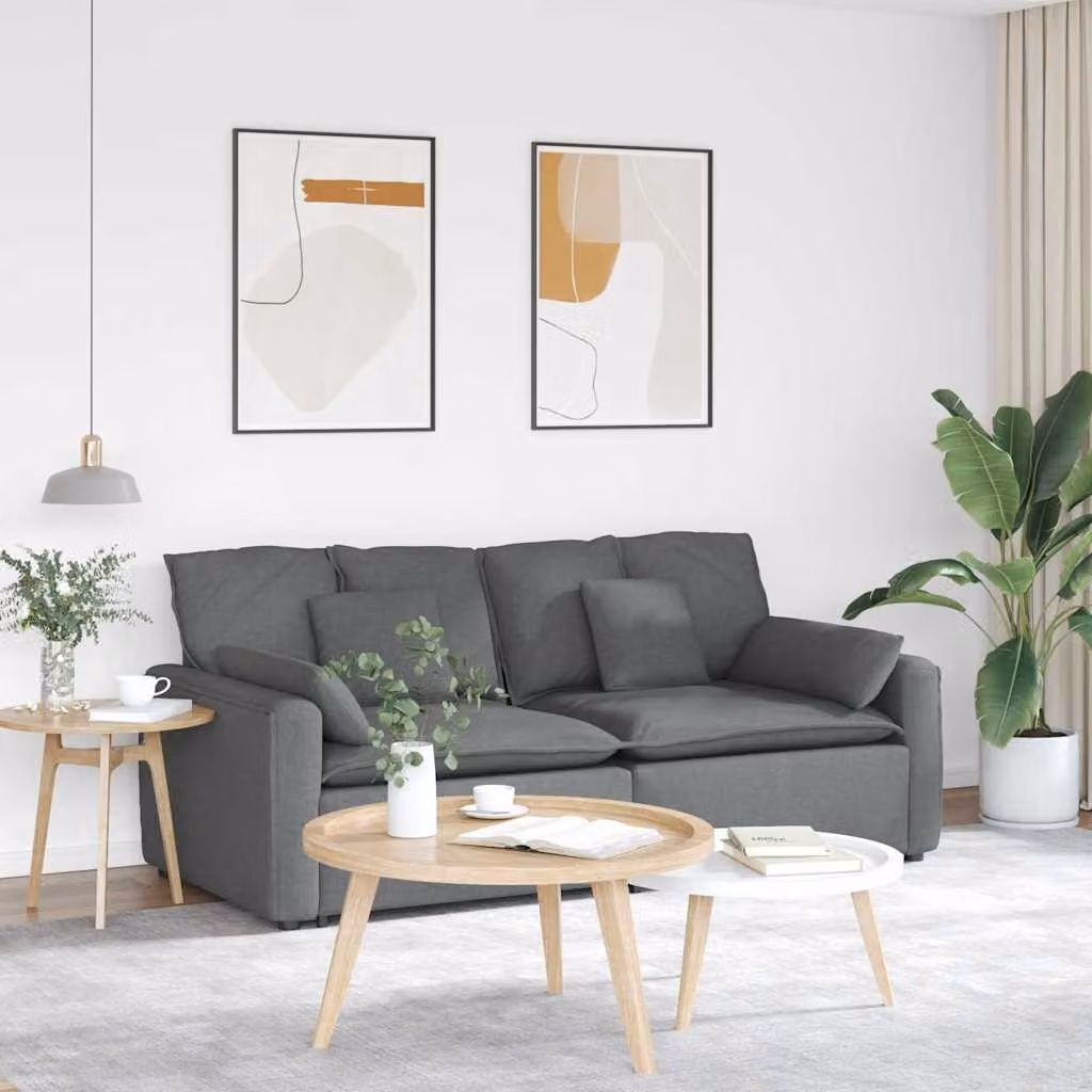 vidaXL Divano Modulare Moderno in Tessuto Grigio con Cuscini e Struttura in Metallo e Legno