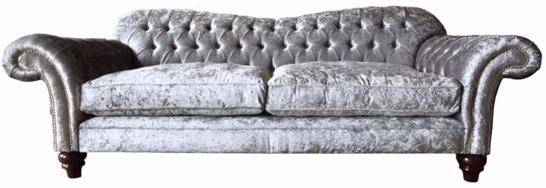 Chesterfield Samt Sofa 3 Sitzer Design Couch Grau Textil Polster Silber