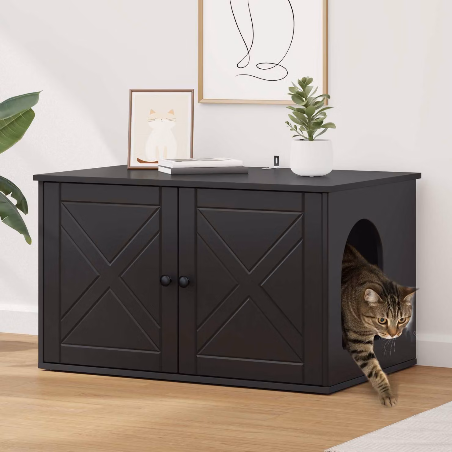 Casa per gatti vidaXL in legno ingegnerizzato nero L 85 cm x P 55 cm x H 50,5 cm