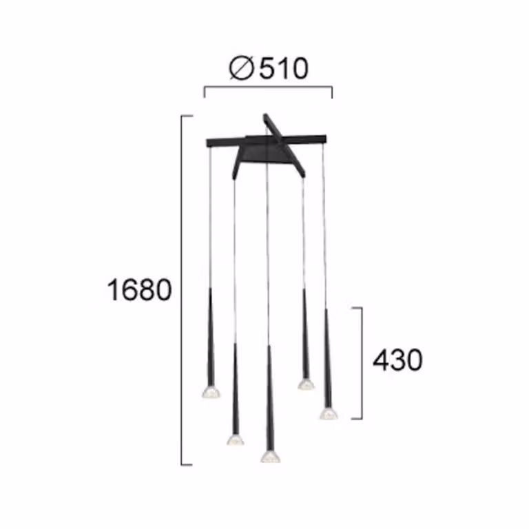 Viokef Lampada LED a sospensione Rina, nera/trasparente, Ø 51 cm, metallo, 5 luci. Rina, Nero, Soggiorno / Sala da pranzo, Metallo, Moderno