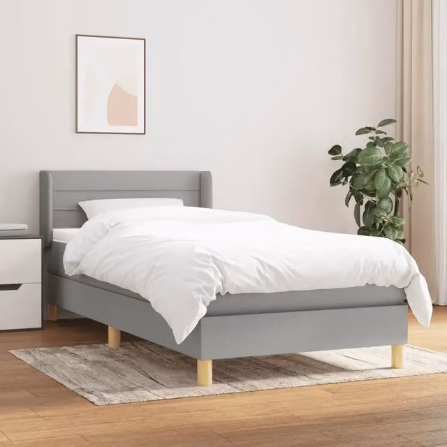 Letto Ibrido vidaXL con Giroletto a Molle e Materasso in Tessuto Grigio Chiaro e Bianco L/P/H: 100 x 200 cm – 1