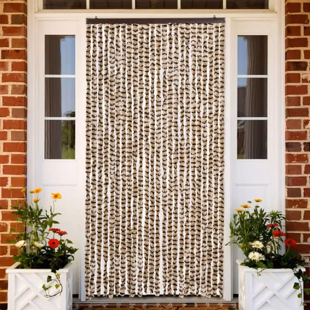 Tenda Antimosche vidaXL in Ciniglia, Beige e Marrone, L: 100 cm x H: 230 cm