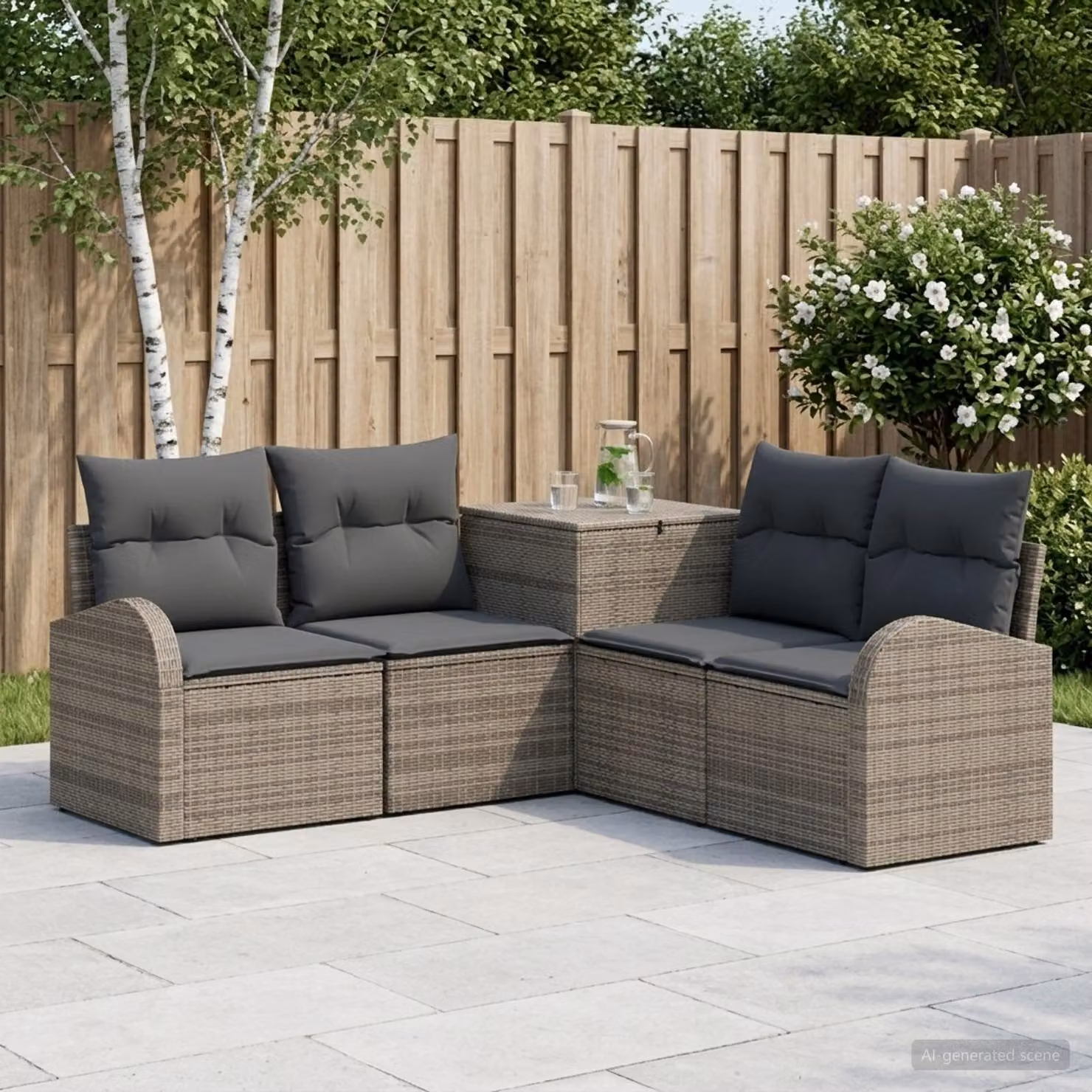 Set di divani da giardino a forma di L vidaXL in metallo e tessuto con cuscini inclusi, Grigio e Antracite