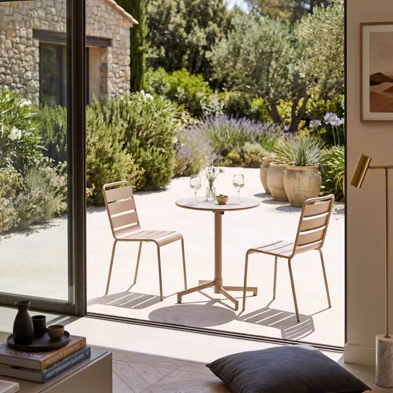Set da giardino con tavolo e 2 sedie in metallo color tortora - Oviala Palavas
