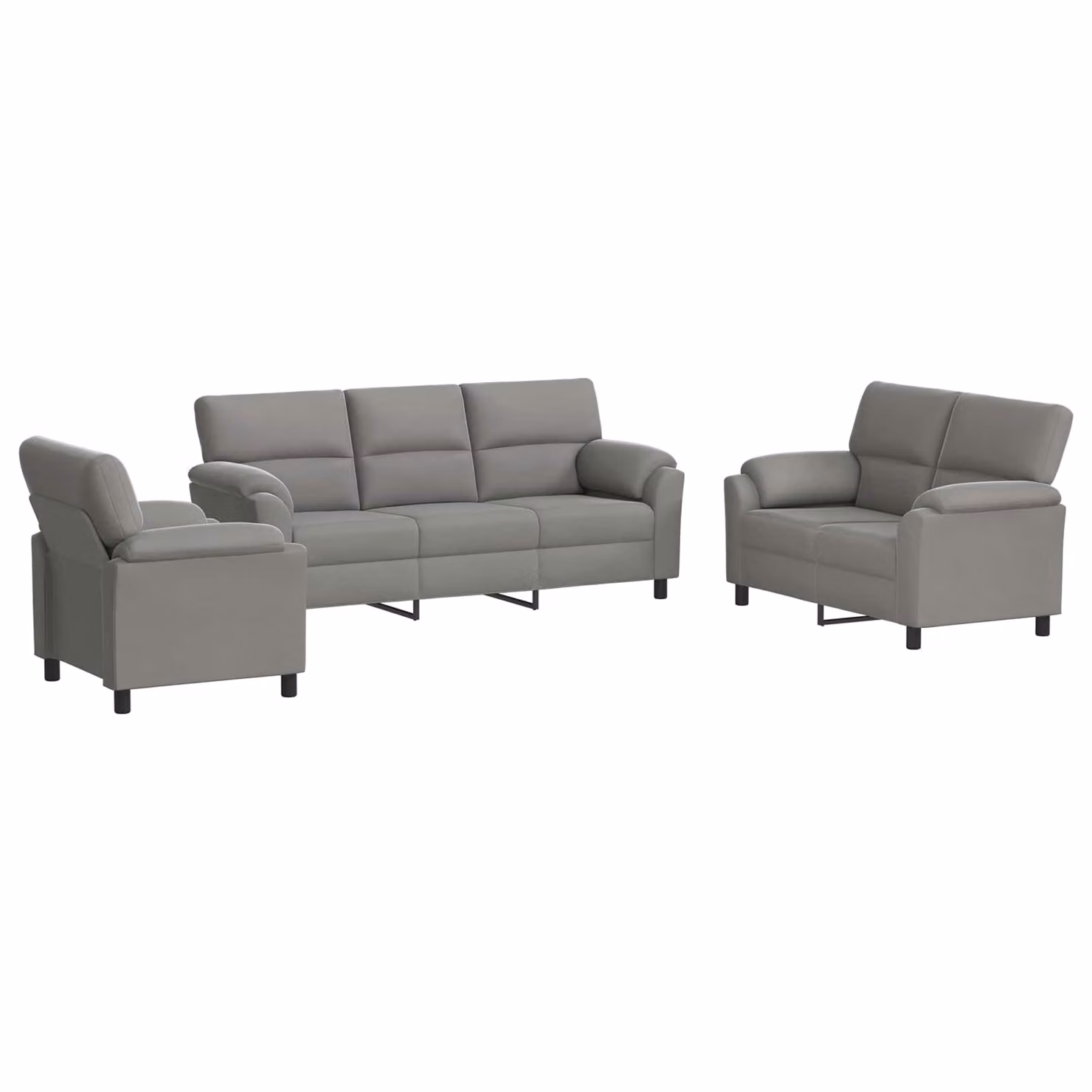 Set di divani 3 pezzi vidaXL in velluto grigio con struttura in metallo e cuscini inclusi