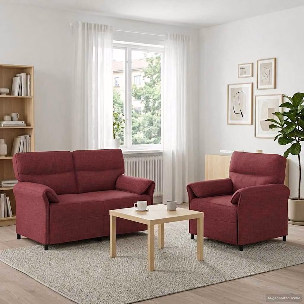 Set di 2 divani moderni vidaXL in tessuto rosso con struttura in metallo e cuscini inclusi
