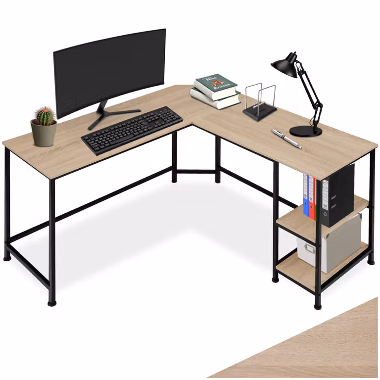 Scrivania angolare Hamilton TecTake in stile industriale, colore rovere e nero, L/P/H: 138 x 138 x 75,5 cm