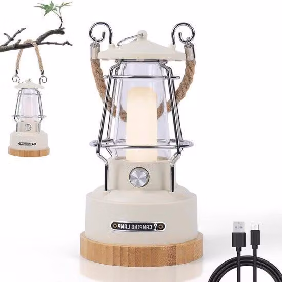 Lampada da campeggio ricaricabile tramite USB, con regolazione dell'intensità luminosa, 75 ore di autonomia, bianca