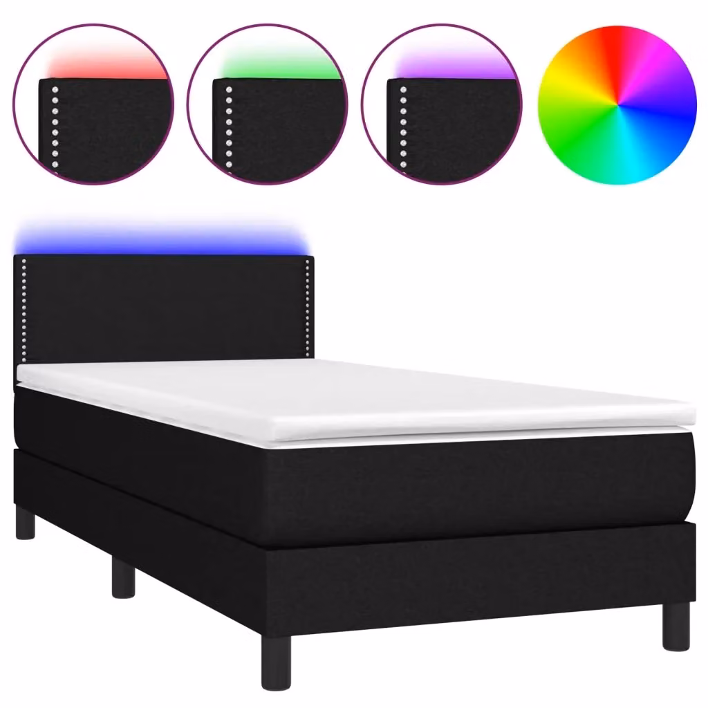 Letto a molle con materasso vidaXL in tessuto nero con illuminazione LED e porta USB, L/P: 90 x 200 cm – 2