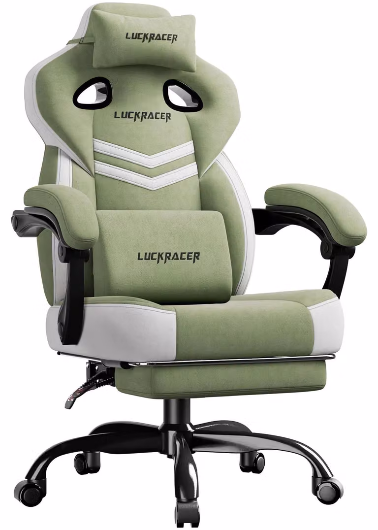 Sedia da gaming e sedia da ufficio - LR408 - Ergonomica, con seduta in memory foam, inclinazione regolabile da 90° a 155°, poggiapiedi, regolabile in altezza, rivestita in tessuto blu navy