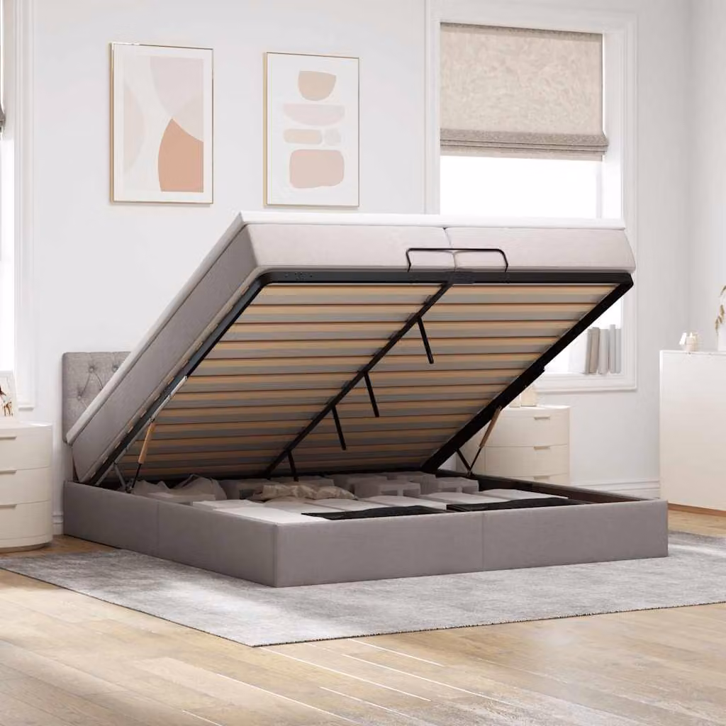 Struttura Letto con Contenitore a Sollevamento e Materasso vidaXL, Colore Tortora, L/P/H: 200 x 200 x 280 cm – 1