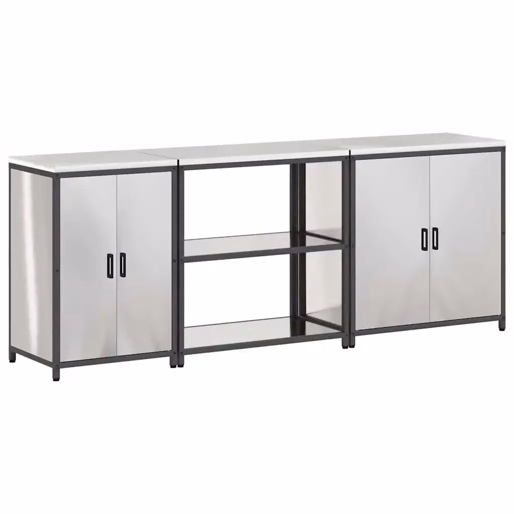 vidaXL Mobile Unit per Cucina in Stile Industrial Argento con Ante a Battente e Ripiani Interni L: 92,0 cm, P: 50,0 cm, H: 73,14 cm – 2