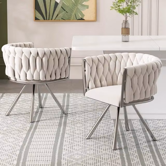 Set di 2 sedie da pranzo girevoli WISHDOR in velluto beige con struttura in metallo argento e braccioli