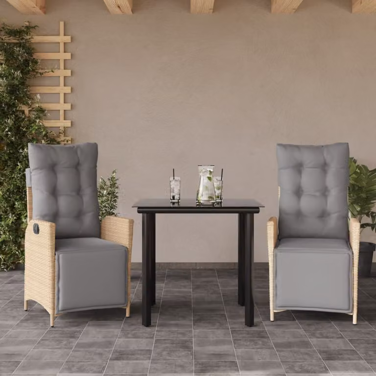Set Pranzo da Giardino vidaXL in Polyrattan con Cuscini Beige Misto e Tavolo in Vetro
