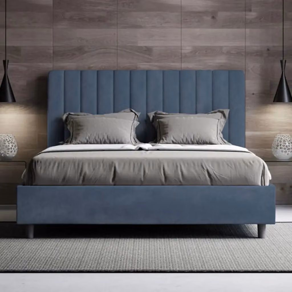 Letto matrimoniale contenitore Agueda Ityhome imbottito in microfibra blu L 160 x P 200 cm – 2